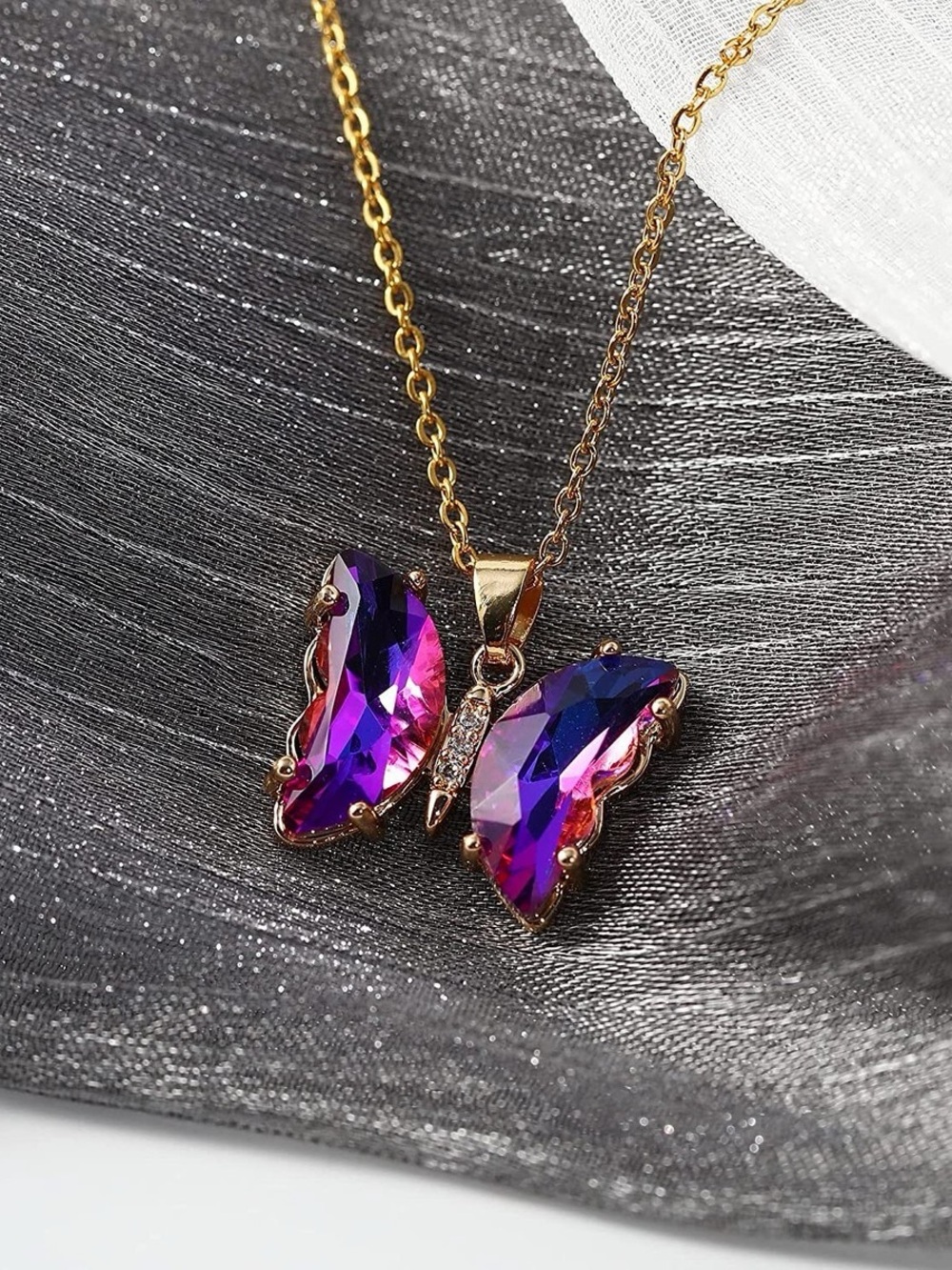Purple Crystal Butterfly Pendant Necklace